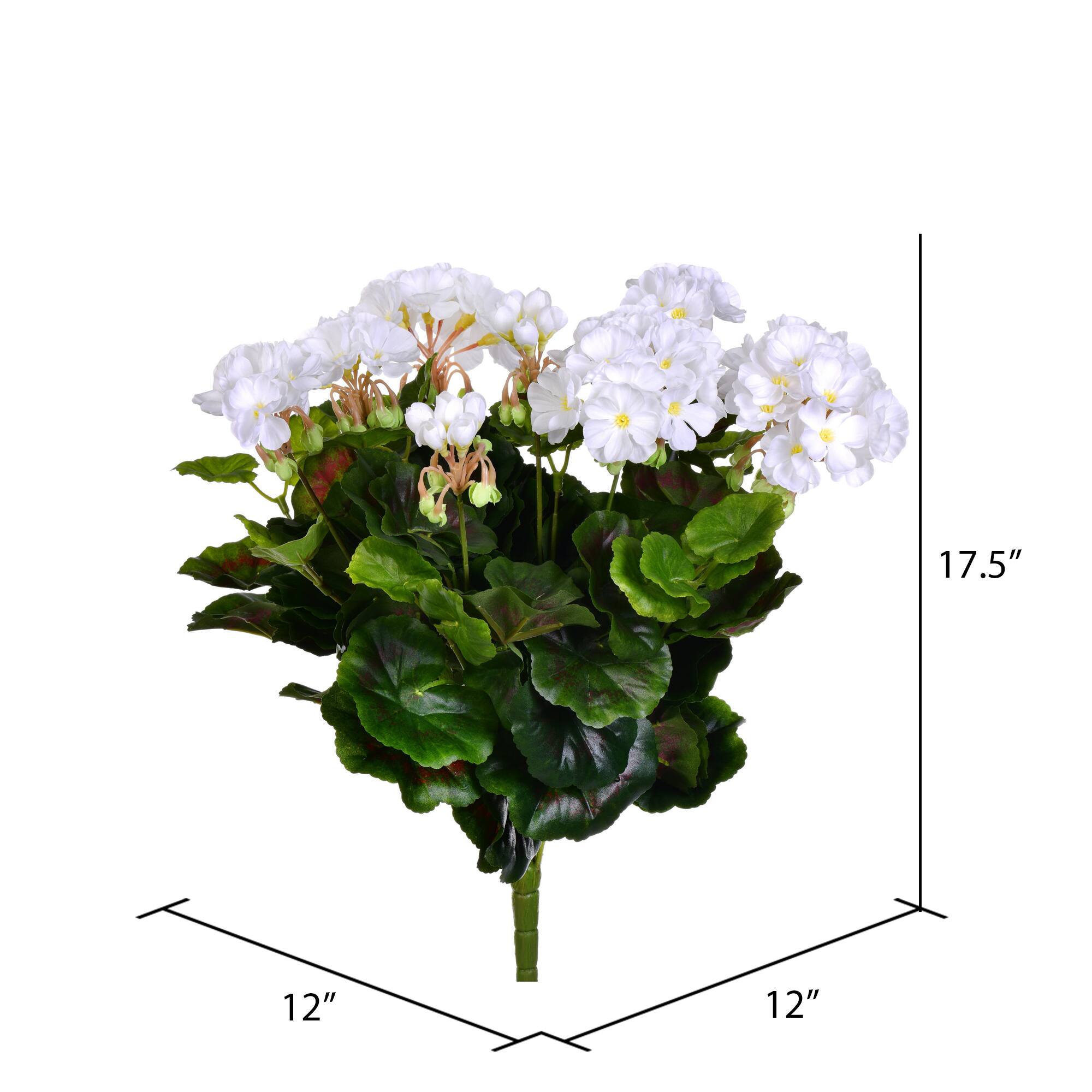 17.5" White Artificial Polyester Geranium Bush